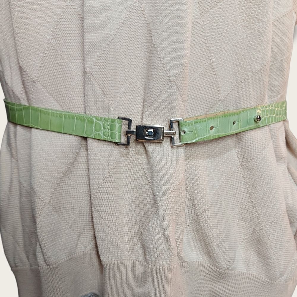 🌼4/$30 🟢 Italian Leather Snakeskin Belt | Light Green | Slim | Made in Canada